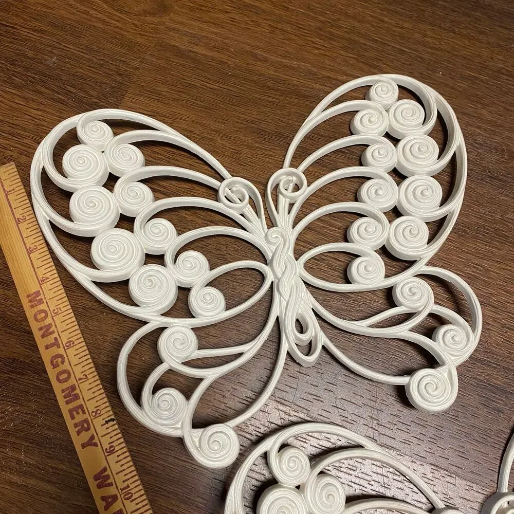 Vintage 1976 Burwood Products White Butterfly Wall Hanging Set Pair MCM Boho